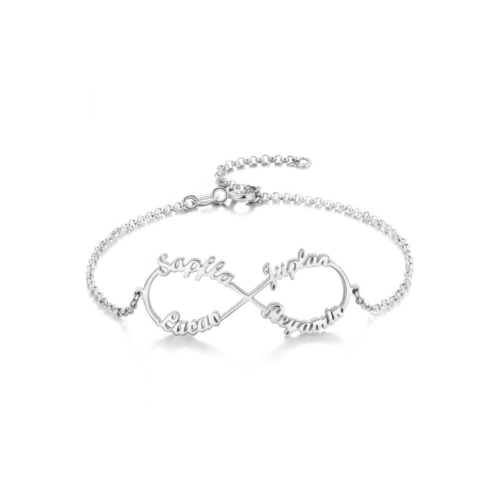 925 Sterling Silver Personalized Name Bracelet Infinity Custom Name Bracelet Anklet Fine Jewelry Birthday Gifts for Women Girls Girlfriend Birthday Anniversary Christmas