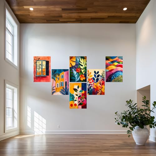 Image of SiddArtify Botanical Abstract Wall Art Prints Set - Colorful Landscape Poster Decor for Living Room Bedroom Office - 8x12 Sticker Pack of 6