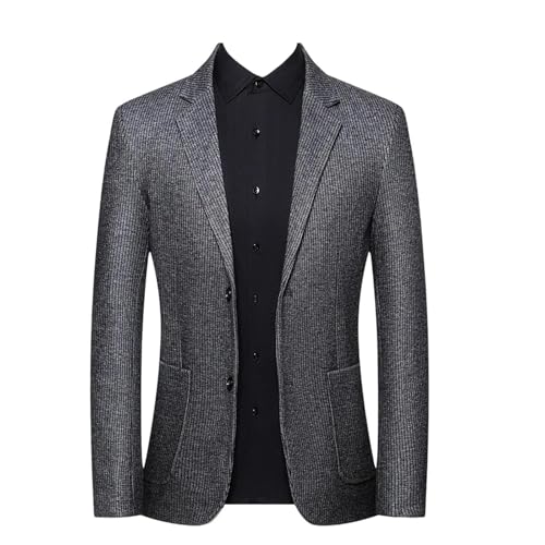 Men Business Party Single Breasted Woolen Blend Blazer Elastic Stripes Two-Button Coat With Pockets