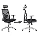 Ergonomischer Bürostuhl mit Fußstütze, 360° Drehstuhl Schreibtischstuhl mit Verstellbare Kopfstütze, Höhe, Armlehne und Wippfunktion Computerstuhl Office Chair bis 150 kg/330lb
