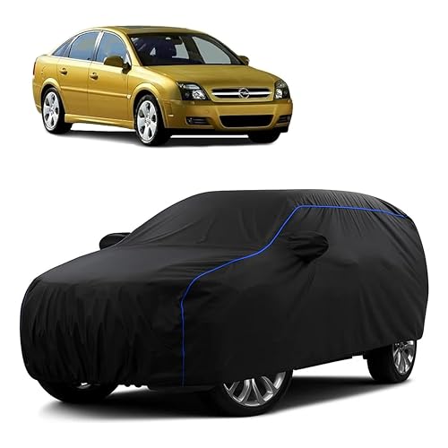 Image of Sulfar 100% Water Resistant Car Body Cover Compatible with Mirror for Opel Vectra (Triple Stitched, Full Bottom Elastic, Black Tafetta with Blue Piping)