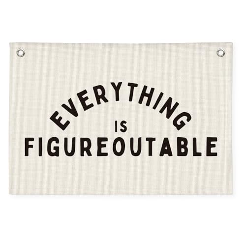 Wheatwin Everything is Figureoutable Inspirational Wall Decor, Motivational Classroom Wall Decor, Classroom Linen Canvas Banner Hanging Flag, 20x30 Inch