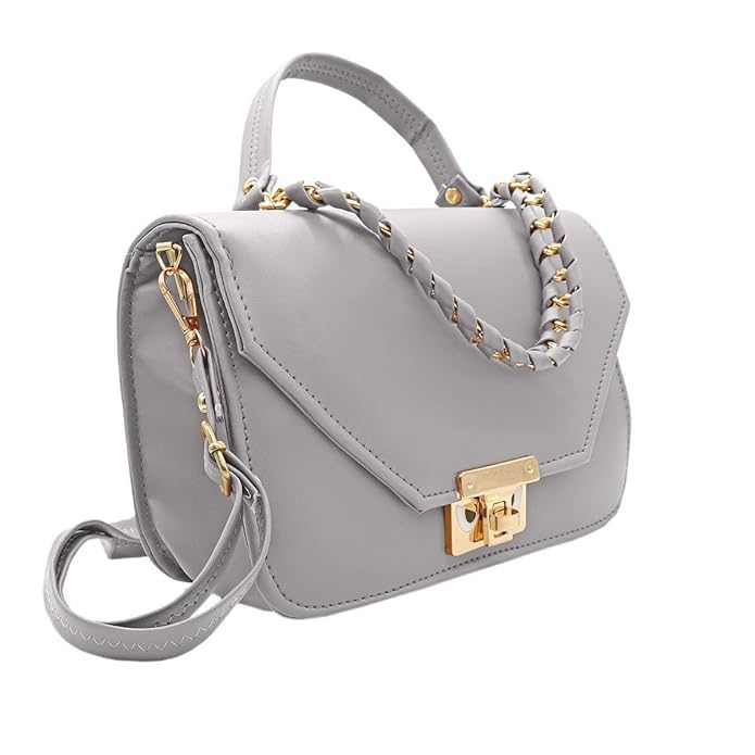 S.F. COLLECTIONLeather handbags, shoulder bag purse with long strap Zipper Inner Material Polycotton Attractive Color (Grey)