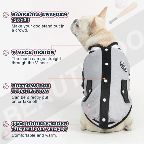 Image of BEAUTYZOO Dog Sweaters for Small Medium Large Dogs, Dog Hoodie Warm Fleece Dogs Winter Clothes Cute Stylish Boy & Girl Dog Sweatshirts, Grey Sport Coats Baseball Uniform Jackets for Puppy, M