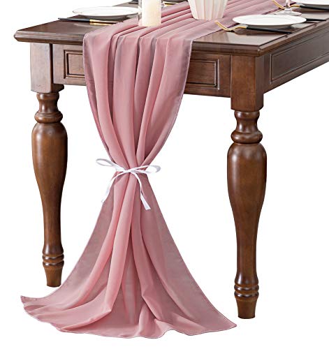 Joybest dusty rose 10ft chiffon table runner 27x120 inches romant…