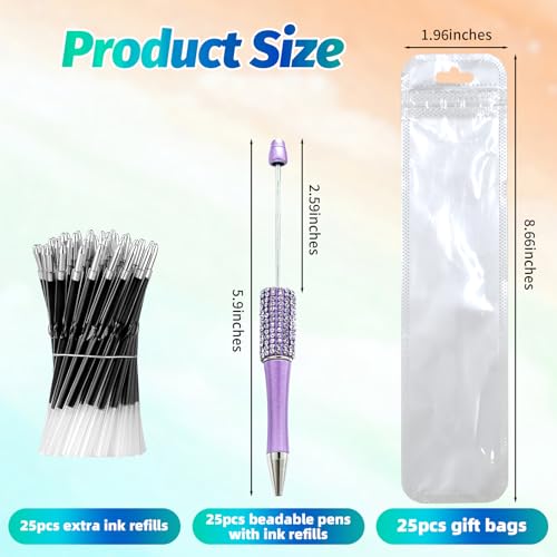 Image of 150 Pcs DIY Diamond Beadable Pen Kit - 50 Plastic Rhinestone Beaded Pens Bulk with Refills & Bags - Fancy Cute Glitter Pens for Crafting, Students & Teachers - School Supplies (Purple)