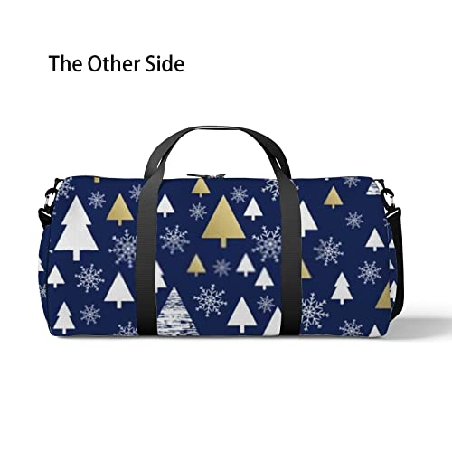 Bolsa de viagem grande para homens e mulheres com estampa de flocos de neve brancos dourados, bolsa