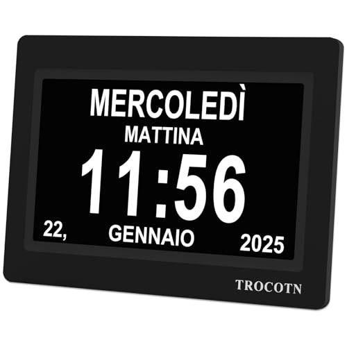 TROCOTN Orologio digitale da 7 Pollici Calendario Orologio da parete con ampio display Sveglia (Nero)