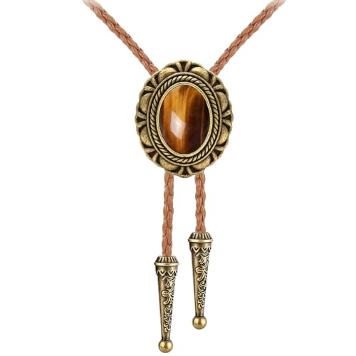 Image of GelConnie Native American Bolo Tie Rodeo Cowboy Leather Necktie Western Necklace Costume Accessories for Men,Women