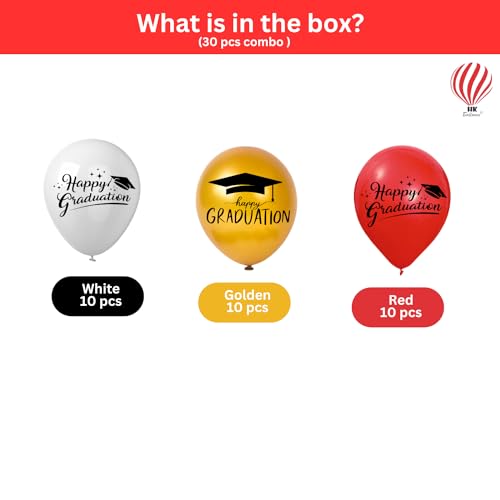 Image of HK balloons Rubber 30PCS Gold White Black Printed Birthday Decoration Item inchHappy Birthday inch Printed Balloons for Kids Party Decoration (Happy Graduation Balloons Printed Ballons Pack Of-30)