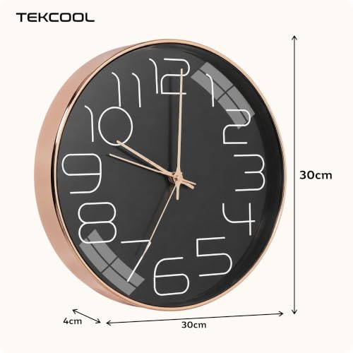 Image of TEKCOOL Plastic Digital Wall Clock 12 inch Silent Quartz Decorative Non-Ticking Classic Clock Battery Operated Round Easy to Read for Room /Home /Kitchen /Bedroom /Office /School-(Black Rosegold)'