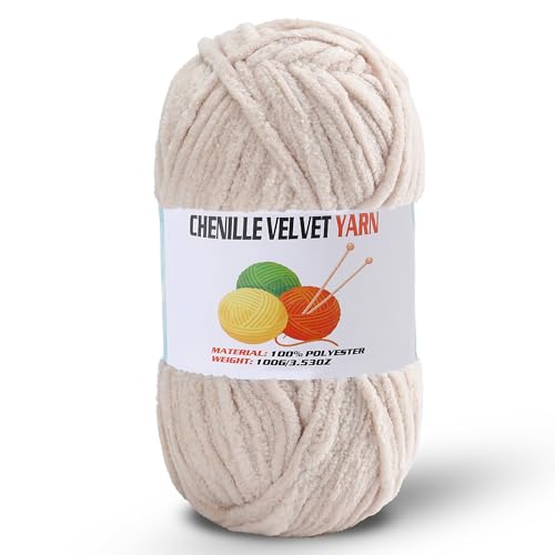 Image of Fluffy Chenille Yarn for Crocheting, Chunky Velvet Yarn for Crochet Amigurumi, Used for Making Baby Yarns Blanket, Clothes, Pattern Knitting Creations (1-Milk White)