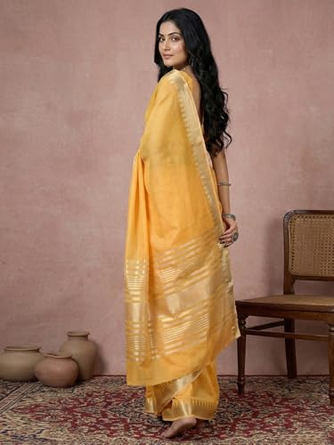 Image of Satrani Women's Cotton Silk Weaving Border Saree with Unstitched Blouse Piece