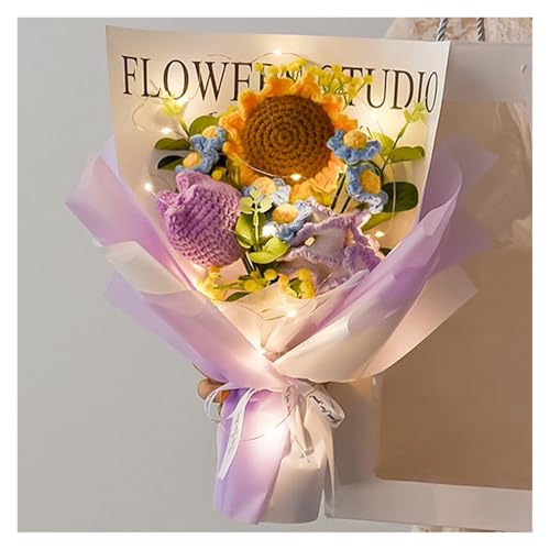 AOEGBY Flor Artificial Creative Woolen Handwoven Flower Bouquet Sunflower Birthday Valentine's Day Gift Romantic Wedding Simulation Knitted Flower Paniculata Artificial(Purple)