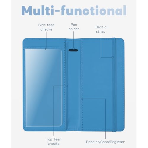 Image of Letter Checkbook Cover, RFID Blocking Checkbook, Stylish, Lightweight, Slim Durable, Multi-Functional Checkbook Holder for Personal and Business Checks (Flower-Blue)