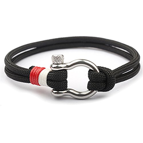 EXINOX Bracelet Nautique Manille en Acier | Homme et Femme | Cuir d'acier Inoxydable (Noir)