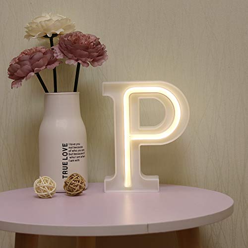 GUOCHENG LED néon Lettre de l'alphabet lumineux Lettre de l'alphabet lumineux avec batterie et alimentation USB Lampe de réception néon pour Noël, mariage, fête, décoration P Cover