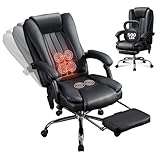 Massage Office Chair with Foot Rest – 500 lbs Capacity, Heated, 6 Vibration Points, Reclining Ergonomic Executive Desk Chair, PU Leather Heated Office Chair