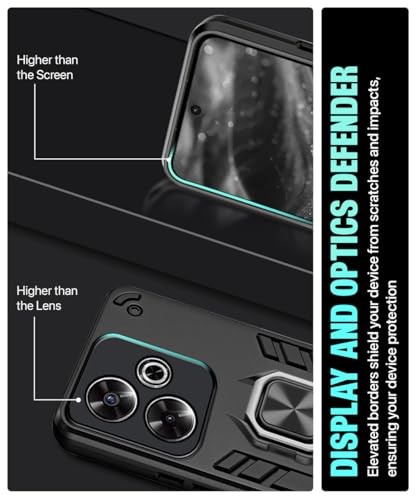 Image of WOW IMAGINE Shock Proof Back Case Mobile Cover for Mi Redmi 13 5G | Poco M6 Plus 5G | Back Cover Case (Tough Armor | Hybrid PC + TPU | Ring Holder & in-Built Kickstand | Black)
