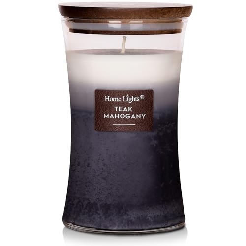 HomeLights - Velas perfumadas de 3 capas para el hogar, velas perfumadas de cera de soja natural de 21 onzas que duran hasta 100 horas, tarro grande, caoba teca