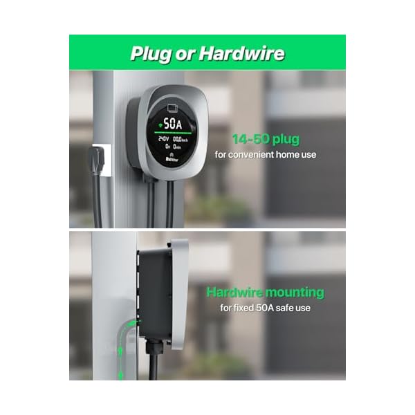 Level 2 EV Charger 50 Amps Smart Motion Sensor Screen Electric Car Charger for Home with WiFi, RFID, 240V, NEMA 14-50 Plug or Hardwire, 25FT Cable APP Controlled Vehicle Chargers for All EVs - Image 7