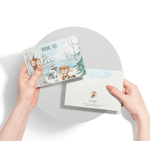 Image of Twigs Paper Baby Shower Thank You Cards, 12 Forest Animal Note Cards