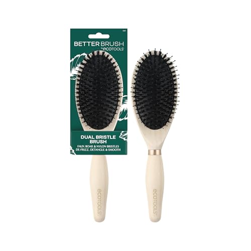 Image of EcoTools Dual Bristle Hair Brush, Faux Boar & Nylon for Detangling Smoothing & Shine, for All Hair Types, Daily Styling Brush, Bamboo Handle, Vegan & Cruelty-Free, 1 Count