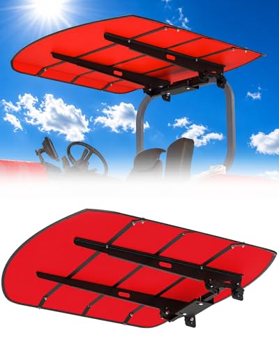 BERPET Red Tractor Canopy for ROPS 53-3/8 x 53-3/8 Sunshade Roof for Lawn Mowers Heavy-Duty Mounting Brackets Non-Fading High-Density Thermoplastic (Adds About 4 to Tractor Height)