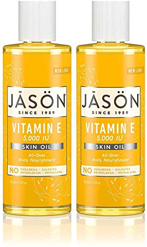 Jason Naturals Vitamin E 5000 IU Skin Oil (Pack of 2) with Sunflower Oil, Safflower, Rice, Avocado, Sweet Almond, Apricot and Wheat, 4 oz. Each
