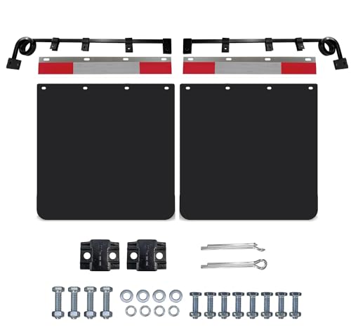 Image of Straight Bar Type Semi Trucks Mud Flap Hangers 2 coils Damping Spring with Aluminum Mud Flap Reflector Fender Reflective Tape and 24 inchx 24 inch Mud Flaps for Heavy Duty Semi Trucks Trailers