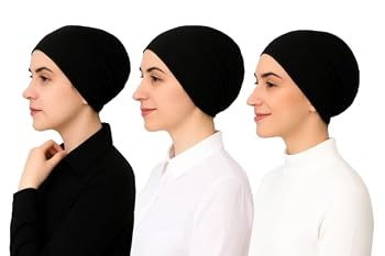 3 Pack of Soft Cotton Under Scarf Caps, Stretchy Breathable Head Cover