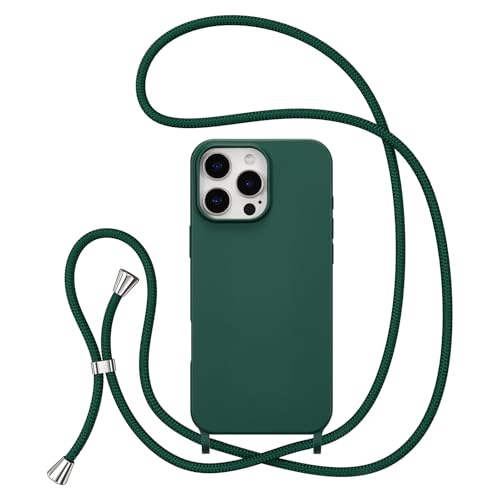 ZTOFERA for iPhone 12/12 Pro Case with Strap Crossbody Phone Case with Adjustable Neck Shoulder Lanyard Soft Silicone Shockproof Protective Phone Cover for iPhone 12/12 Pro 6.1 inch-Dark Green