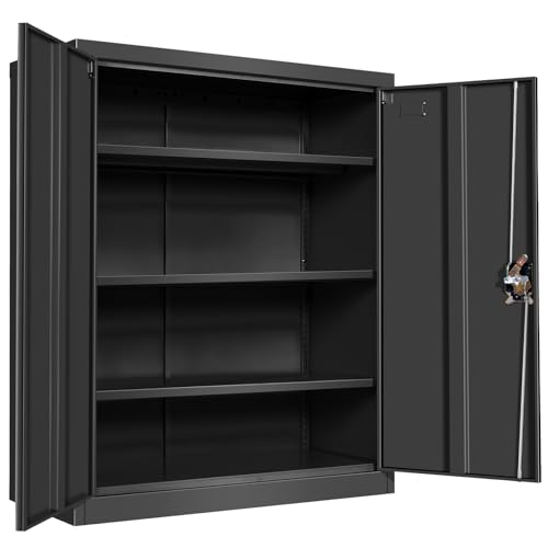 Frideko Metal Storage Cabinet with 2 Door and 3 Adjustable Shelves, 109CM Tall Storage Cupboard with Lock for Home, Office, Warehouse, 109 x 40 x 90 cm(Black)
