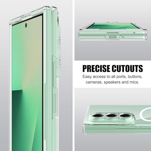 Image of Magnetic Case Plastic for Samsung Galaxy Z Fold 7 5G Compatible with MagSafe, Shockproof Phone Bumper Cover, Anti-Scratch Clear Back (White Clear)