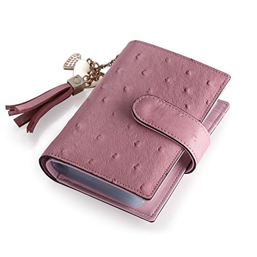 Teemzone Mujeres Tarjetero de Cuero Snap Cerrado Caso de Tarjeta Rosa con Borlas