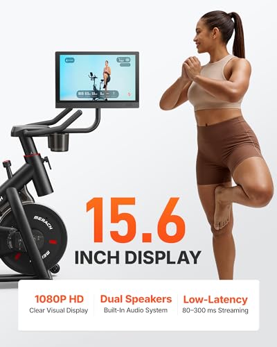 Image of MERACH Exercise Bike, Magnetic Friction Stationary Bike with Brake Pad and Exclusive App, Low Noise Indoor Cycling Bike with 300lbs Weight Capacity, Tablet Mount and Fitness Courses for Weight Loss