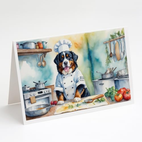Caroline's Treasures Bernese Mountain Dog The Chef Greeting Cards Pack of 8 Blank Cards with Envelopes Whimsical A7 Size 5x7 Blank Note Cards
