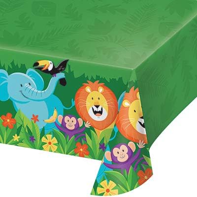 Club Pack Jungle Safari Birthday Printed Plastic Tablecover 54in x 102in, Box of 6