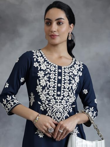 Image of Libas Womens Embroidered Viscose Straight Kurta for Women | Ethnic wear | Bridal Suit | Wedding Dress | Occasion wear