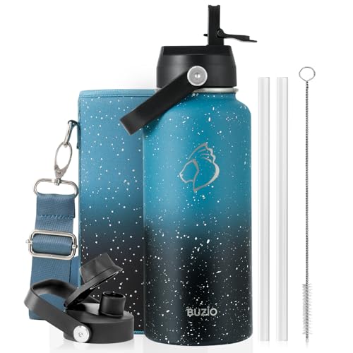 Image of BUZIO Insulated Stainless Steel Water Bottle 32 oz with Straw & Spout Lids