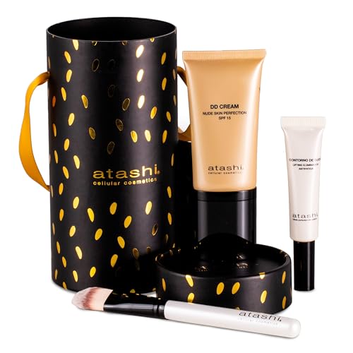 Atashi Rutina Facial No Make up, Make Up, Cofre de Belleza DD Cream Tono Medio SPF15 + Contorno de...