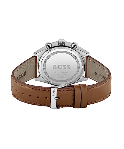 Image of Hugo Boss Champion Leather Analog Men's Watch-1513879 (White Dial Brown Colored Strap)