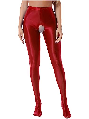 Women Oil Shiny High Waisted Opaque Pantyhose Shimmery Tights Leggings Lingerie Yoga Pants