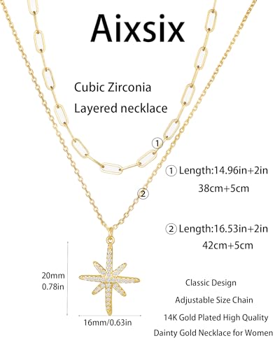 Gold Necklace for Women Dainty Layered Diamond Necklace Trendy 14K Gold Plated Paperclip Choker Necklaces Cute Minimalist Open Oval Star Necklaces Jewelry for Women Gifts