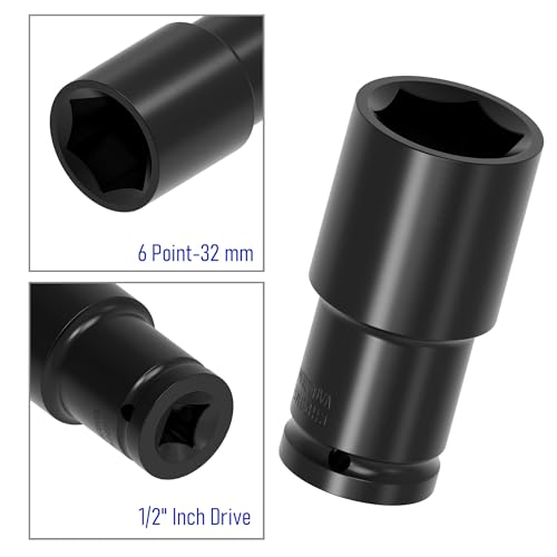 Image of 1 /2 Inch Drive by 32mm Deep Impact Socket, Heat-Treated CR-V Steel 3 Inch Length, 6-Point Metric Sizes