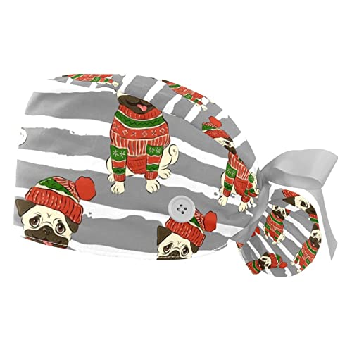 Chapeau de travail Noël imprimé chien carlin bouffant respirant pour homme et femme JDEZ Lot de 2