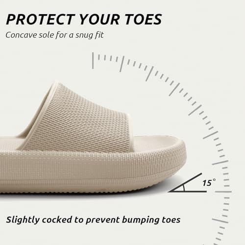 BAXIWUY Badelatschen Damen Badeschuhe Herren Schlappen Badeschlappe Cozislides Original Slippers Rutschfest Hausschuhe Sommer Pantoletten Wolkenschuhe Flip Flops Indoor/Outdoor，Khaki，35-36 EU 6