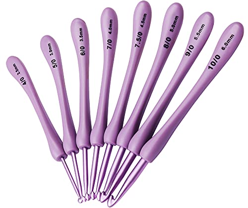 Coopay Purple Crochet Hooks Ergonomic Crochet Hook Set for Arthritic Hands, Lightweight Aluminum Crochet Needles for Crocheting Yarn, Knitting Hook Crochet Kit for Beginners Knitting Crochet Supplies