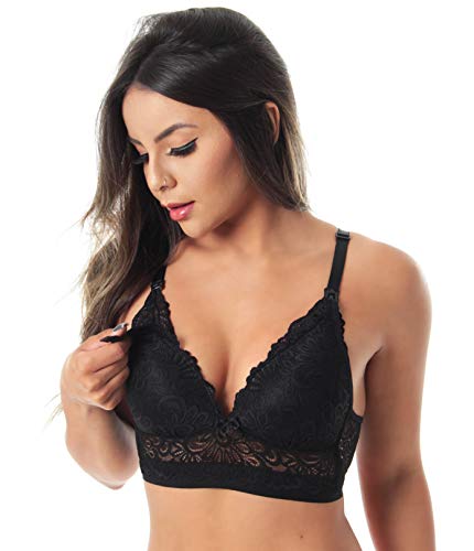 Top Sutiã Amamentação Com Bojo e Renda Saída Maternidade (PRETO, GG/46)