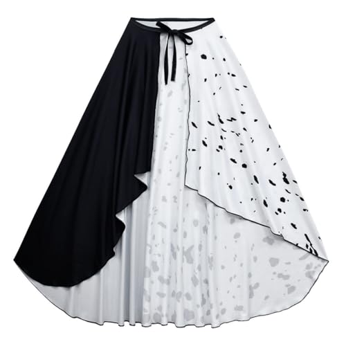 Disfraz Cruel Devil Mujer, Capa Cruel de vil Mujer, Blanca y Negra Capa Disfraz Mujer, Disfraz de Dalmata Adulto, Disfraz Accesorios para Halloween Carnaval Cosplay Fiesta Temática